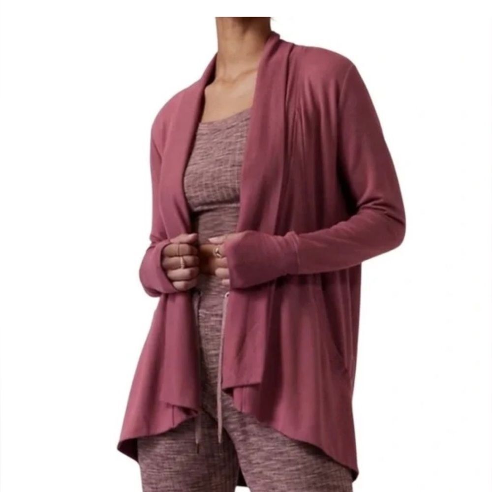 Athleta Pranayama Wrap Cardigan Restore Womens Size XS Tawny Rose Long Sleeves
